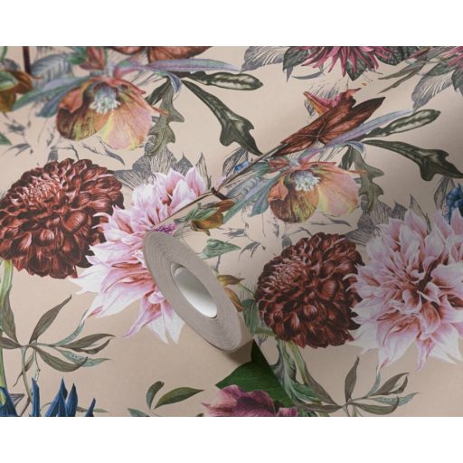As-Creation Dream Flowery 38175-5 Virágos buja virágmotívum liliomokkal bézs zöld bíbor szines tapéta