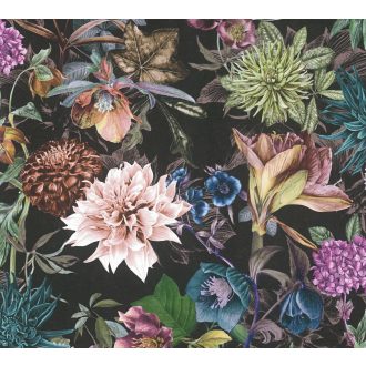   As-Creation Dream Flowery 38175-7 Virágos buja virágmotívum liliomokkal fekete rózsaszín barna szines tapéta
