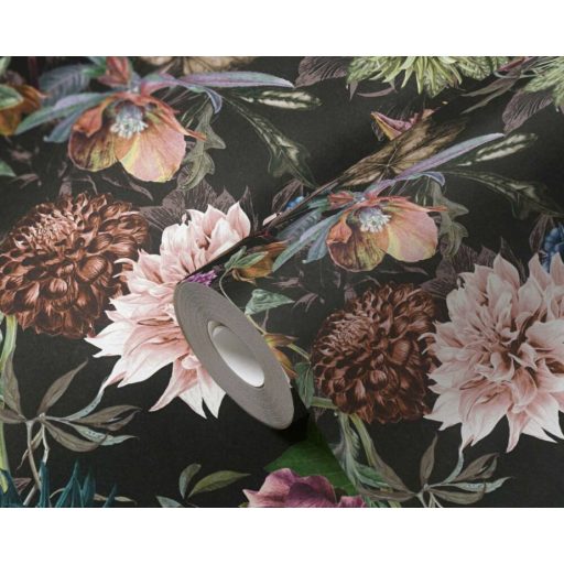 As-Creation Dream Flowery 38175-7 Virágos buja virágmotívum liliomokkal fekete rózsaszín barna szines tapéta