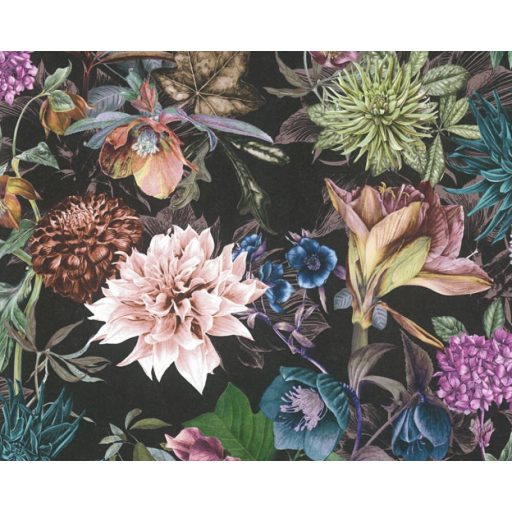 As-Creation Dream Flowery 38175-7 Virágos buja virágmotívum liliomokkal fekete rózsaszín barna szines tapéta