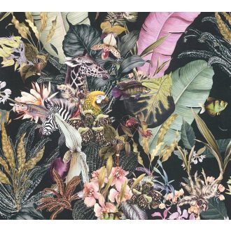   As-Creation Dream Flowery 38176-1 Natur Virágos fantázia trópusi életkép fekete zöld szines tapéta