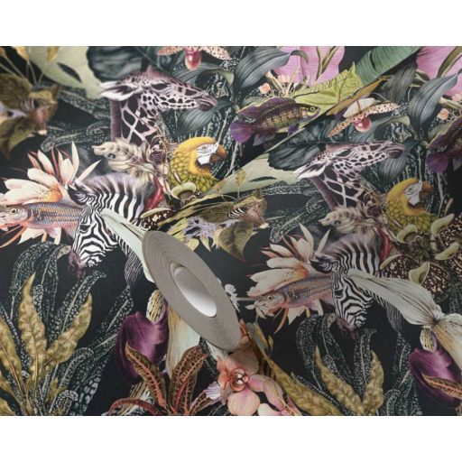 As-Creation Dream Flowery 38176-1 Natur Virágos fantázia trópusi életkép fekete zöld szines tapéta