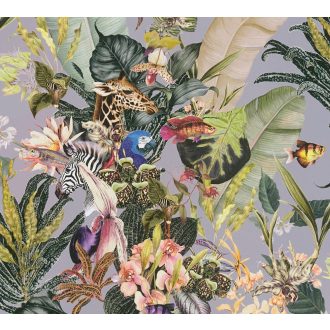   As-Creation Dream Flowery 38176-2 Natur Virágos fantázia trópusi életkép szürke zöld szines tapéta