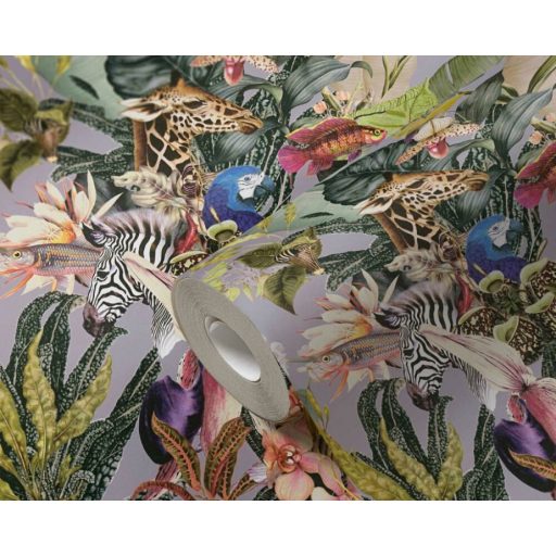 As-Creation Dream Flowery 38176-2 Natur Virágos fantázia trópusi életkép szürke zöld szines tapéta