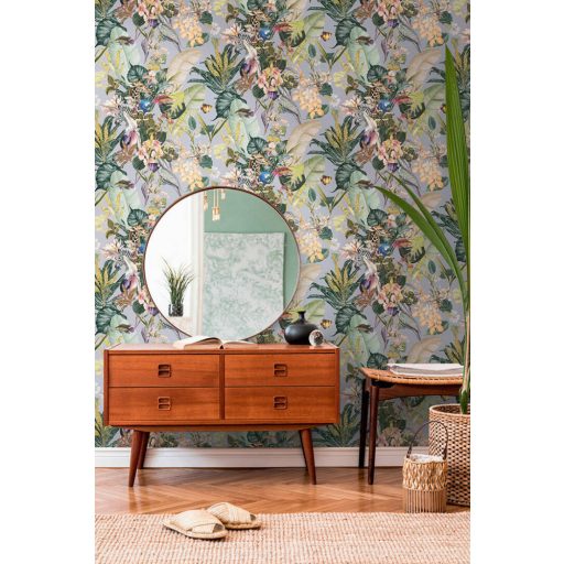 As-Creation Dream Flowery 38176-2 Natur Virágos fantázia trópusi életkép szürke zöld szines tapéta