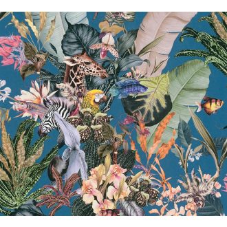   As-Creation Dream Flowery 38176-4 Natur Virágos fantázia trópusi életkép kék bézs zöld szines tapéta