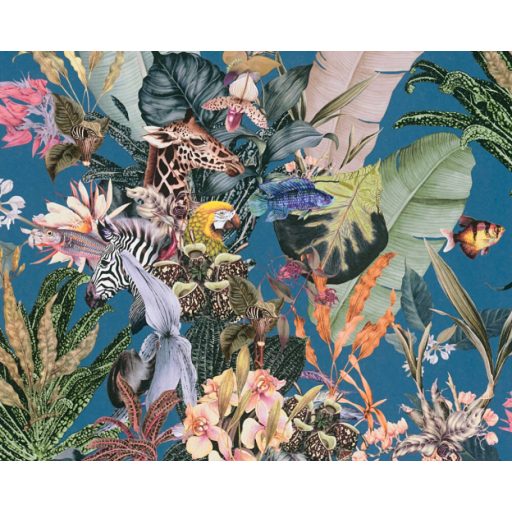 As-Creation Dream Flowery 38176-4 Natur Virágos fantázia trópusi életkép kék bézs zöld szines tapéta