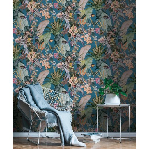 As-Creation Dream Flowery 38176-4 Natur Virágos fantázia trópusi életkép kék bézs zöld szines tapéta