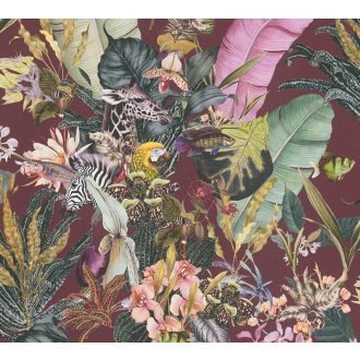   As-Creation Dream Flowery 38176-5 Natur Virágos fantázia trópusi életkép vörösesbarna lila zöld szines tapéta