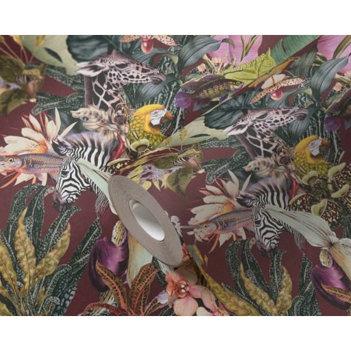 As-Creation Dream Flowery 38176-5 Natur Virágos fantázia trópusi életkép vörösesbarna lila zöld szines tapéta