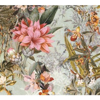   As-Creation Dream Flowery 38177-1 Natur Trópusi Nagyformátumú virágálom bézs korallszín zöld szines tapéta