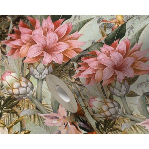As-Creation Dream Flowery 38177-1 Natur Trópusi Nagyformátumú virágálom bézs korallszín zöld szines tapéta