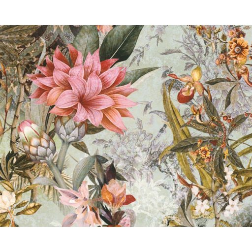 As-Creation Dream Flowery 38177-1 Natur Trópusi Nagyformátumú virágálom bézs korallszín zöld szines tapéta