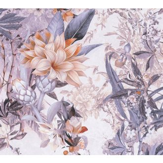   As-Creation Dream Flowery 38177-2 Natur Trópusi Nagyformátumú virágálom bézs narancs kékeslila szines tapéta