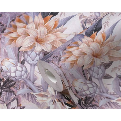 As-Creation Dream Flowery 38177-2 Natur Trópusi Nagyformátumú virágálom bézs narancs kékeslila szines tapéta