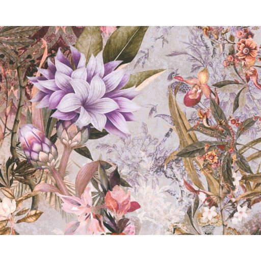 As-Creation Dream Flowery 38177-3 Natur Trópusi Nagyformátumú virágálom szürkésbézs lila vörösesbarna szines tapéta