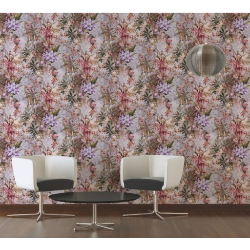 As-Creation Dream Flowery 38177-3 Natur Trópusi Nagyformátumú virágálom szürkésbézs lila vörösesbarna szines tapéta
