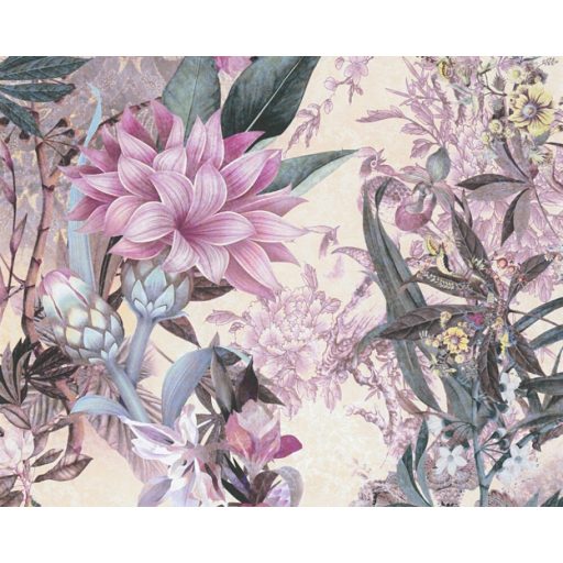 As-Creation Dream Flowery 38177-4 Natur Trópusi Nagyformátumú virágálom krém/bézs lila zöld szines tapéta