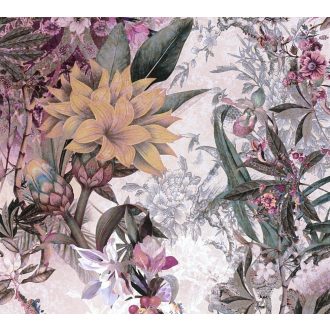  As-Creation Dream Flowery 38177-5 Natur Trópusi Nagyformátumú virágálom halványlila szürke krétasárga szines tapéta