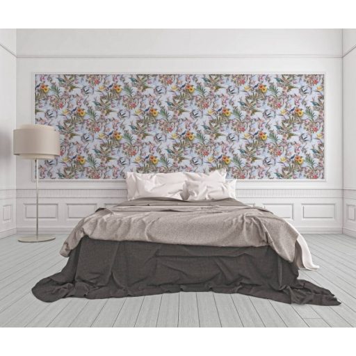 As-Creation Dream Flowery 38178-4 Natur Trópusi buja egzotikus motívum kolibrikkel világoskék zöld sárga szines tapéta