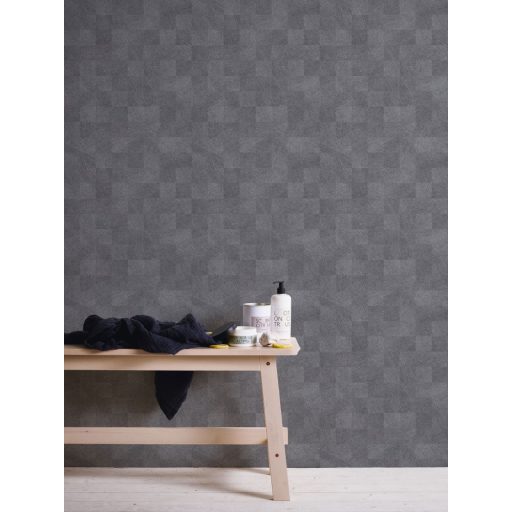 As-Creation Titanium 3, 38200-4 Geometrikus design változatos négyzetek stuktúrmintával szürke és sötétszürke árnyalatok enyhe fény tapéta