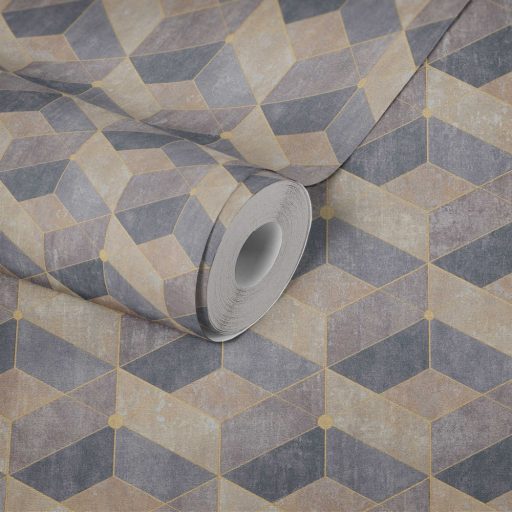 As-Creation Titanium 3, 38202-2 Geometrikus grafikus 3D bézs szürke barna antracit arany tapéta