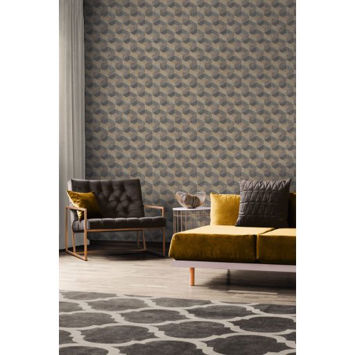 As-Creation Titanium 3, 38202-2 Geometrikus grafikus 3D bézs szürke barna antracit arany tapéta