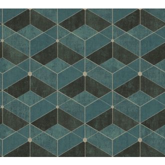   As-Creation Titanium 3, 38202-3 Geometrikus grafikus 3D zöld árnyalatok antracit arany tapéta