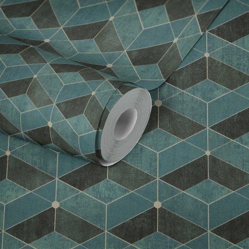 As-Creation Titanium 3, 38202-3 Geometrikus grafikus 3D zöld árnyalatok antracit arany tapéta