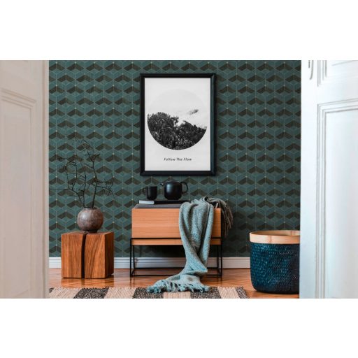 As-Creation Titanium 3, 38202-3 Geometrikus grafikus 3D zöld árnyalatok antracit arany tapéta