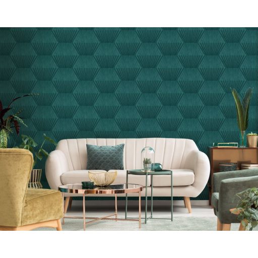 As-Creation Titanium 3, 38204-1 Geometrikus grafikus 3D zöld árnyalatok fényes mintarészletek tapéta