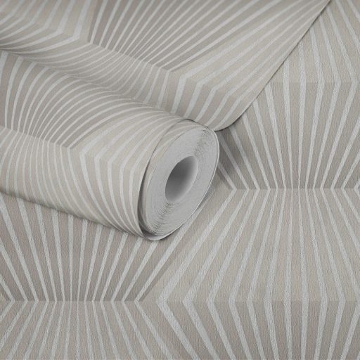 Lélegzetelállító 3D optikai illúzió art deco jegyekkel fényűző ezüstszürke és selymes taupe tónus fémes hatás tapéta