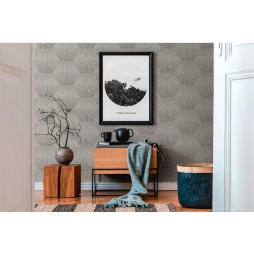 As-Creation Titanium 3, 38204-3 Geometrikus grafikus 3D szürke szürkésbarna ezüst fényes mintarészletek tapéta