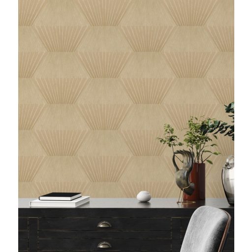 As-Creation Titanium 3, 38204-4 Geometrikus grafikus 3D aranysárga aranybarna fényes mintarészletek tapéta