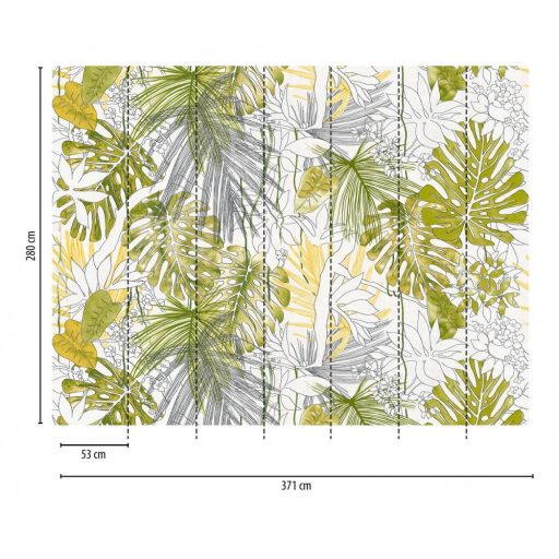 AS-Creation Metropolitan Stories the Wall 38232-1 Natur Trópusi levelek grafikus ábrázolása fehér zöld sárga fekete faopanel