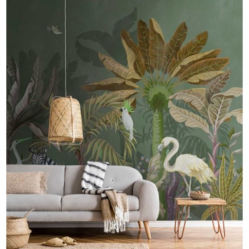 AS-Creation Metropolitan Stories the Wall 38237-1 Natur Fantáziadús trópusi ábrázolás madársereglettel zöld fehér szines falpanel