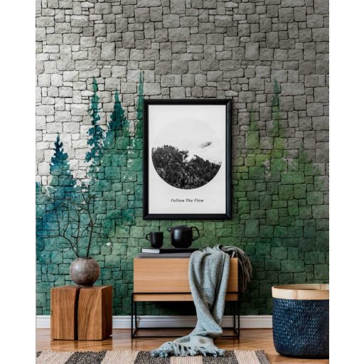 AS-Creation Metropolitan Stories the Wall 38245-1 Natur/Ipari design Kőfal növényi (erdő) festéssel szürke zöld kékeszöld falpanel