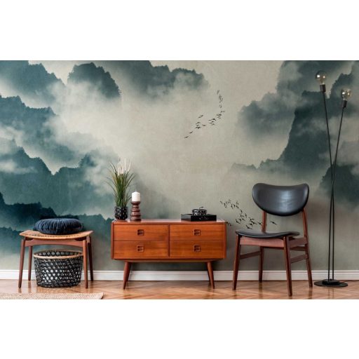 AS-Creation Metropolitan Stories the Wall 38246-1 Natur ködbe burkolózó hegyvidéki táj szürke kék fekete fehér falpanel