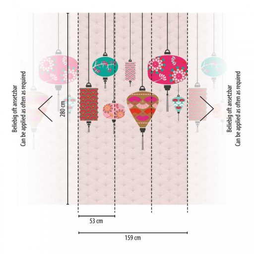 AS-Creation Metropolitan Stories the Wall 38248-1 Etno Tradicionális japán lampionok Art Deco háttérrel krém rózsaszín szines falpabel