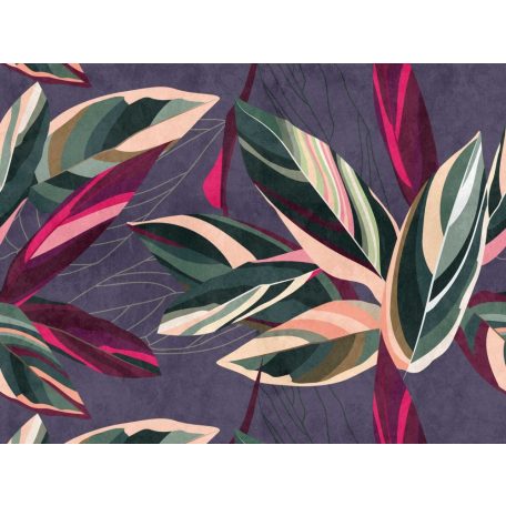 AS-Creation Metropolitan Stories the Wall 38272-1 Natur Szines festett trópusi levelek lila zöld szines falpanel