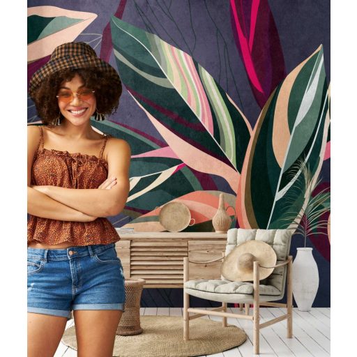 AS-Creation Metropolitan Stories the Wall 38272-1 Natur Szines festett trópusi levelek lila zöld szines falpanel
