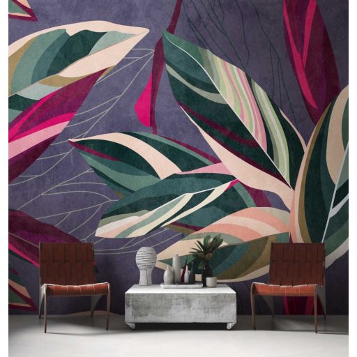 AS-Creation Metropolitan Stories the Wall 38272-1 Natur Szines festett trópusi levelek lila zöld szines falpanel
