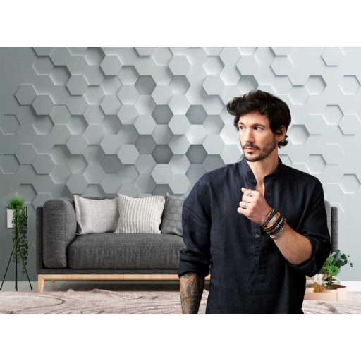 AS-Creation Metropolitan Stories the Wall 38290-1 Geometrikus grafikus térhatású hatszög kompozíció szürke fehér falpanel