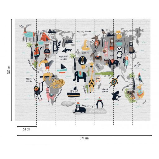 AS-Creation Metropolitan Srories the Wall 38297-1 Gyerekszobai Állatok élőhelye világtérképen szürkésfehér szines falpanel