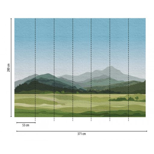 AS-Creation Metropolitan Srories the Wall 38298-1 Natur Grafikus Hegyvidéki táj téglafal háttéren kék fehér szines falpanel