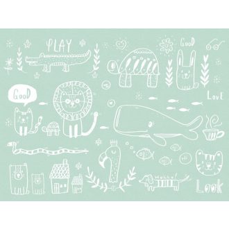   AS-Creation Metropolitan Srories the Wall 38304-1 Gyerekszobai Állati gyerekrajzok zöld fehér falpanel