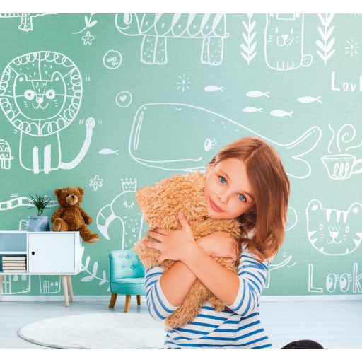 AS-Creation Metropolitan Srories the Wall 38304-1 Gyerekszobai Állati gyerekrajzok zöld fehér falpanel