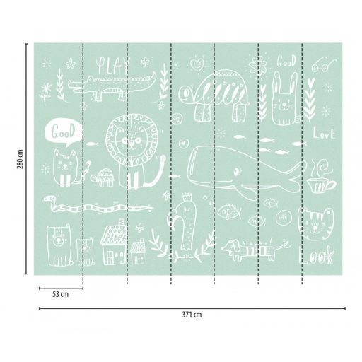 AS-Creation Metropolitan Srories the Wall 38304-1 Gyerekszobai Állati gyerekrajzok zöld fehér falpanel