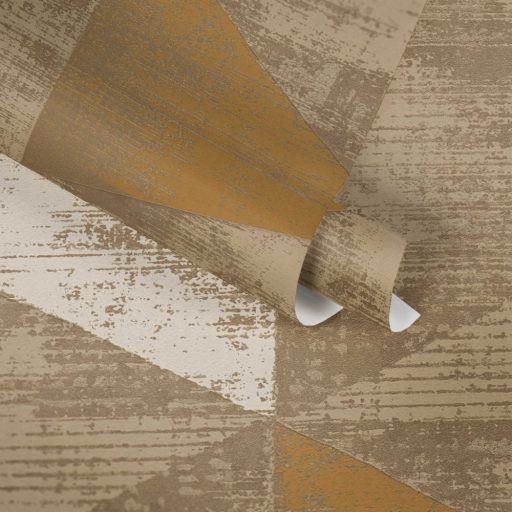 Háromszögekből formálódó rombuszok hatszögek geometrikus minta krém barna rézsárga arany fémes hatás tapéta