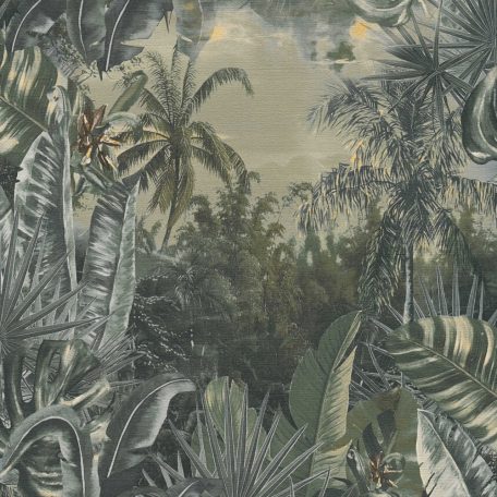 A trópusi dzsungel változatos levelei szürke zöld és sötétzöld tónusok tapéta